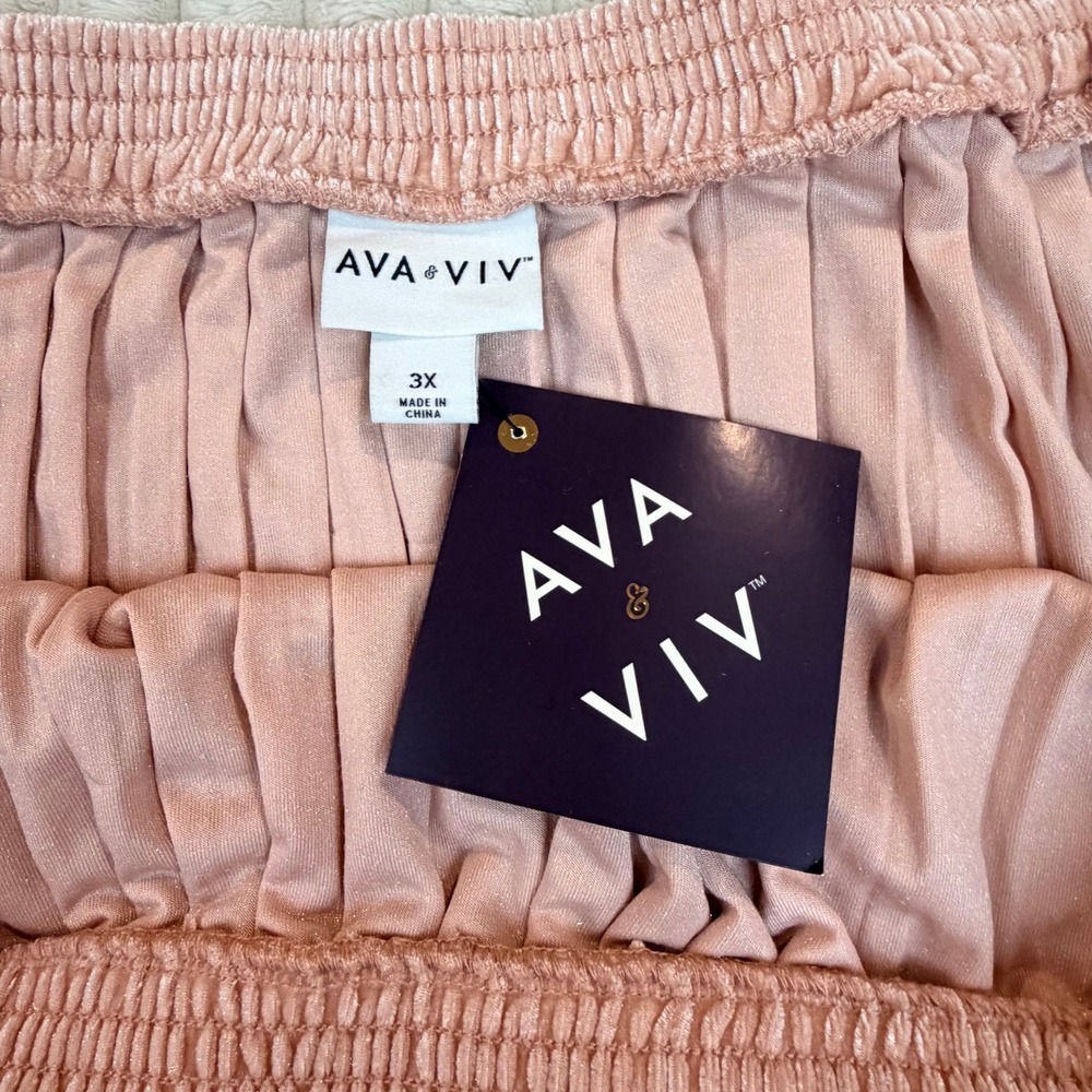 NWT AVA & VIV Pink Velvet Pleated Skirt Plus Size 3X Elastic Waist Midi - Picture 4 of 7